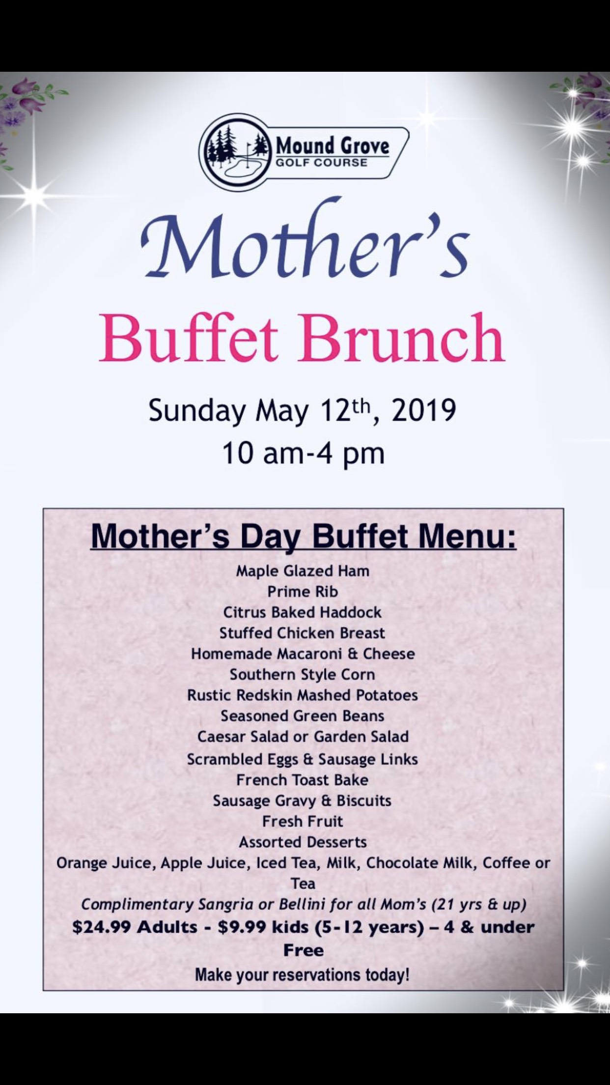 Mother's Day Buffet Brunch Mound Grove Golf Course